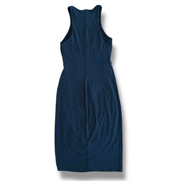 Express Women’s Black Sleeveless Ruched Midi Dress Tulip Hem Bodycon Tank XS - Picture 5 of 8